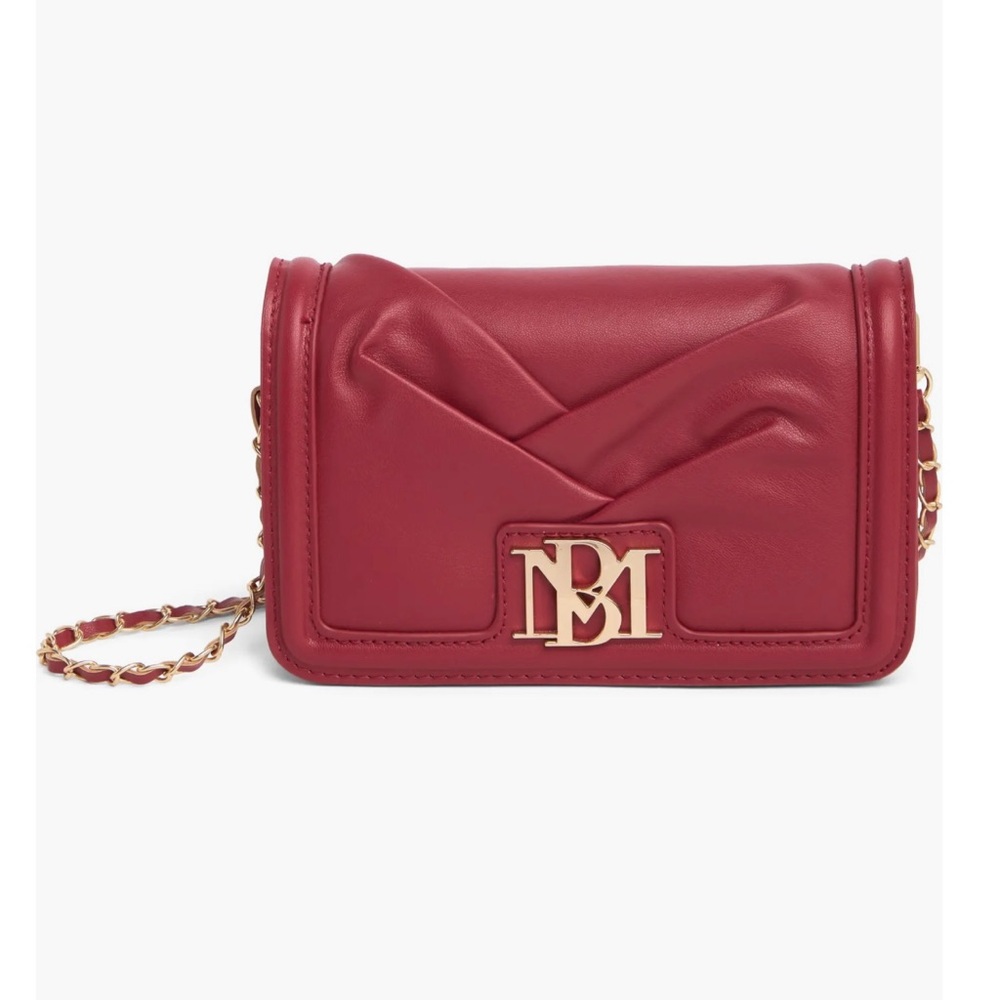 Badgley Mischka Red Quilted Crossbody Bag with Gold Accents, Brick Red, New